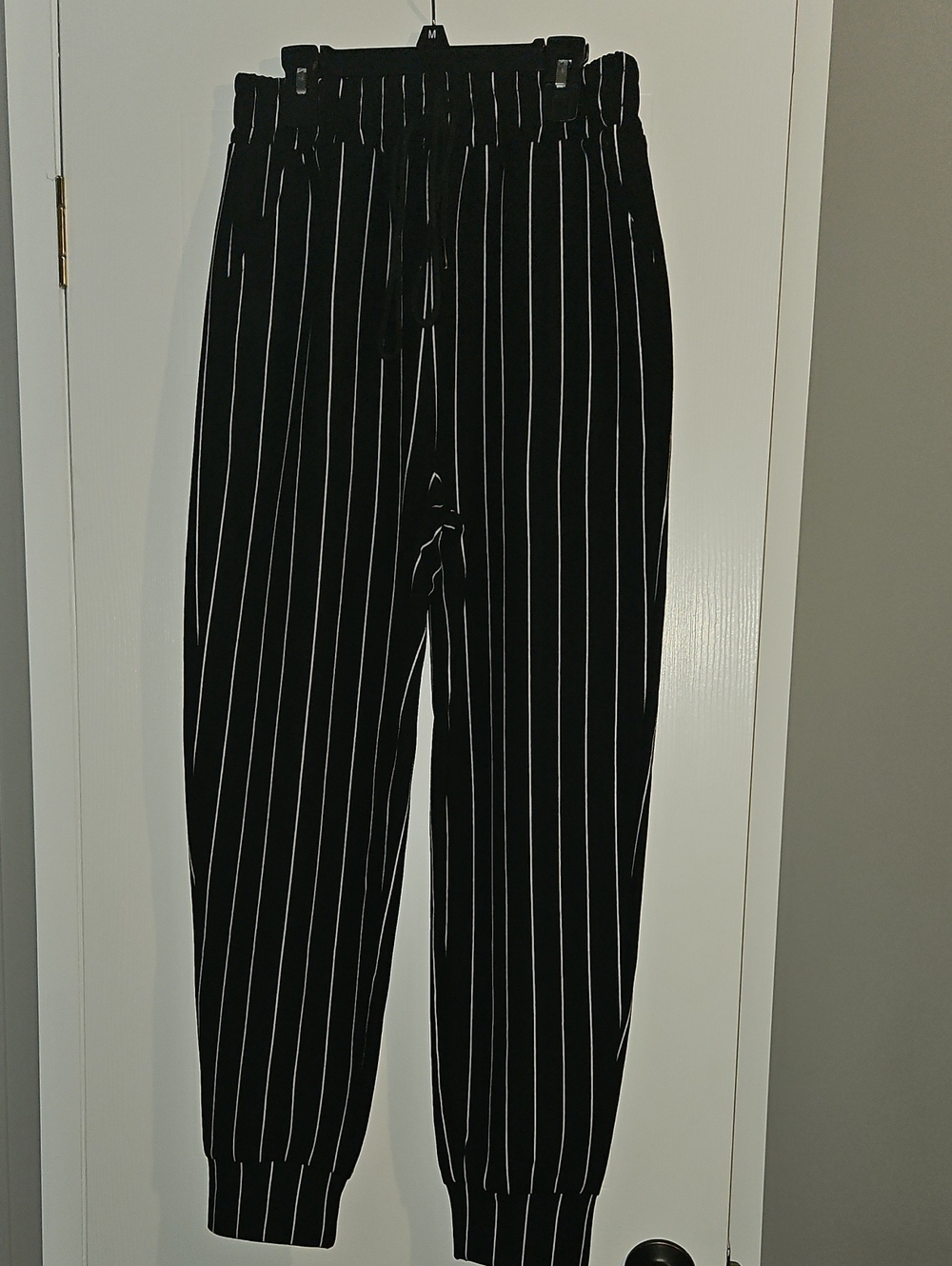 SHEIN Black Pinstripe Paperbag Waist Jogger Pants